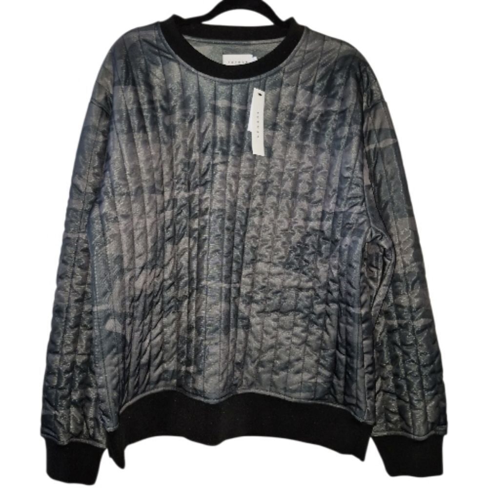 Topman Mens Quilted Crewneck Sweatshirt Camo Black Size M Nwt
